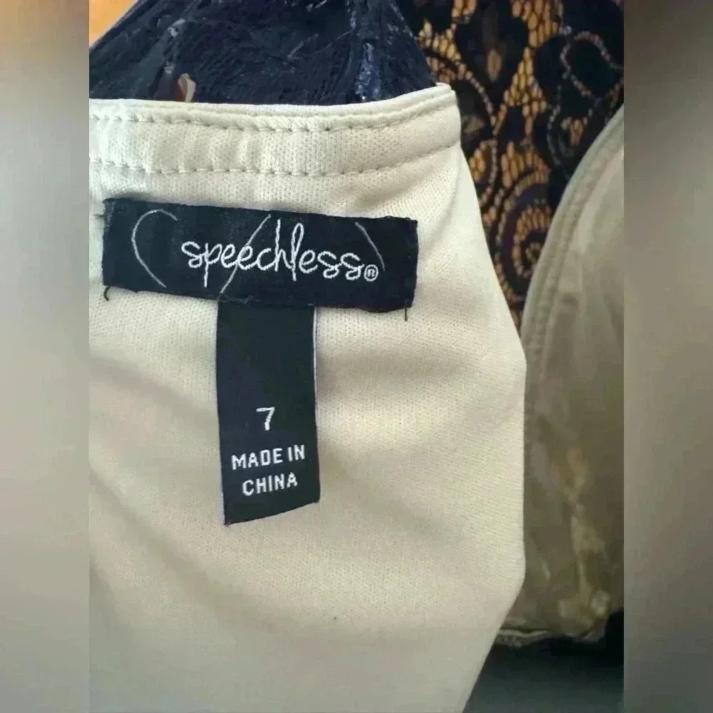 Navy Blue Lace Hi-Low Formal Dress - Picture 5 of 6